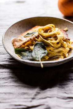 Brown Butter Pumpkin Fettuccine Alfredo with Fried Cheese