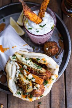 Buffalo Falafel and Garlic Blue Cheese Fry Pita’s w/Ranch Style Tzatziki