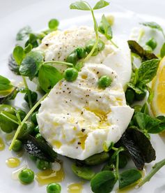 Buffalo mozzarella with peas, broad beans, mint, lemon and olive oil