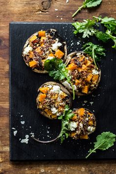 Butternut squash stuffed mushrooms with goat cheese + balsamic glaze