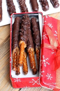 Caramel and Chocolate Dipped Pretzel Rods