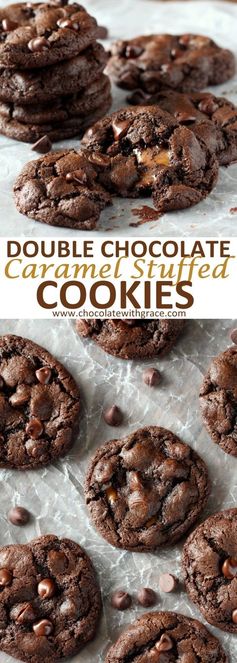 Caramel Stuffed Double Chocolate Chip Cookies