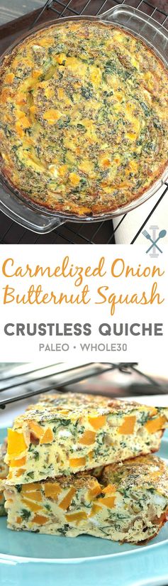 Caramelized Onion Butternut Squash Crustless Quiche