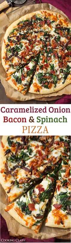 Caramlized Onion, Bacon and Spinach Pizza