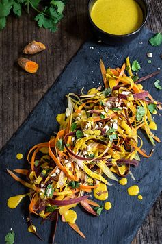 Carrot almond salad (fresh turmeric + coconut dressing