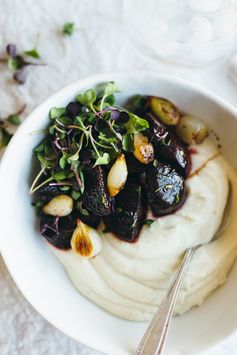 Celery Root Puree with Balsamic Roasted Beets and Pearl Onions