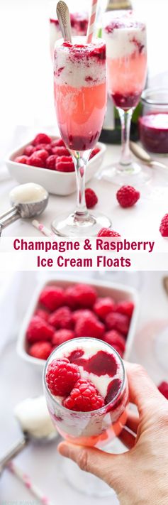 Champagne and Raspberry Ice Cream Floats