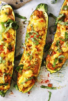 Cheddar and Sausage Stuffed Zucchini Boats