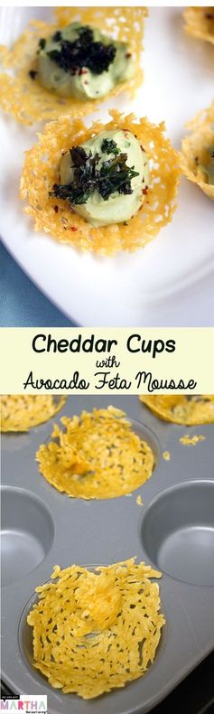 Cheddar Cups with Avocado Feta Mousse
