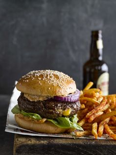 Cheddar-Stuffed Burgers with Air-Fried French Fries