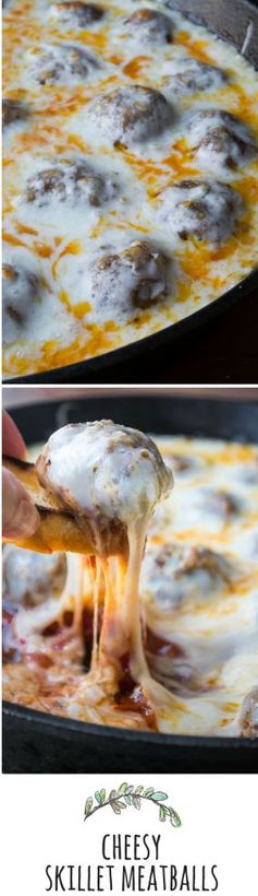 Cheesy Skillet Meatballs with Garlic Toast