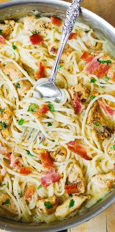 Chicken and Bacon Pasta with creamy Cilantro-Lime Sauce