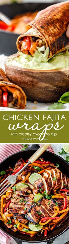 Chicken Fajita Wraps with Creamy Avocado Dip