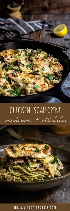 Chicken scallopini with mushrooms and artichokes