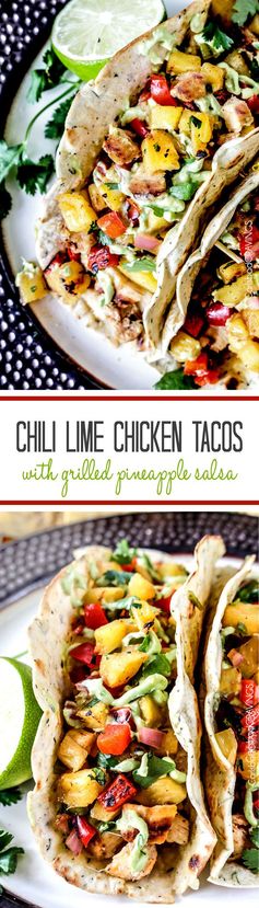 Chili Lime Chicken Tacos with Grilled Pineapple Salsa