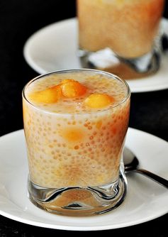 Chilled Tapioca Pearls with Coconut Milk and Melon Dessert