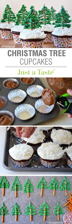 Chocolate Christmas Tree Cupcakes with Cream Cheese Frosting