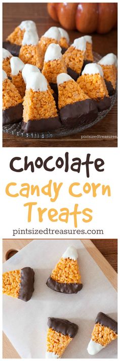 Chocolate Dipped Candy Corn Rice Crispy Treats