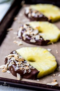 Chocolate Dipped Pineapple Slices with Toasted Coconut