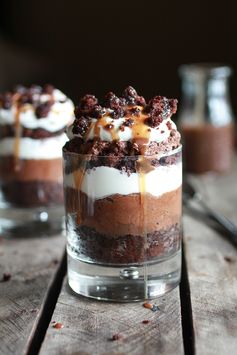 Chocolate Lovers Triple Layer Coffee Caramel Chocolate Mousse Cakes | halfbakedharvest.com