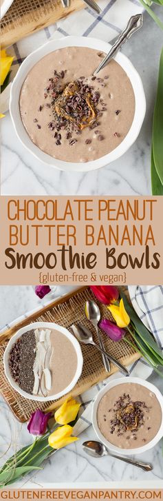 Chocolate Peanut Butter Banana Smoothie Bowl - Vegan + Gluten-free