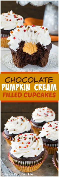 Chocolate Pumpkin Cream Filled Cupcakes