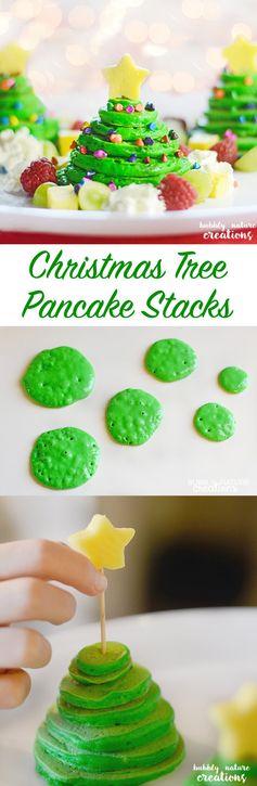 Christmas Tree Pancake Stacks with Almond Flavored Pancakes