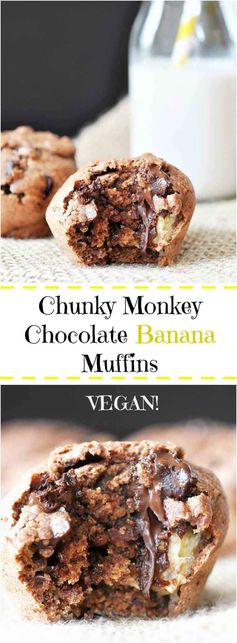 Chunky Monkey Chocolate Banana Muffins (Vegan