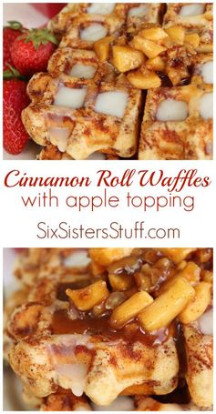 Cinnamon Roll Waffles with Apple Topping