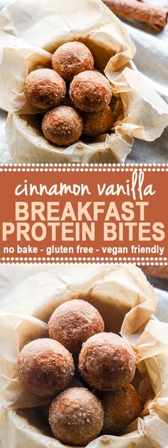 Cinnamon Vanilla Breakfast Protein Bites (No Bake, Gluten Free, Vegan Friendly