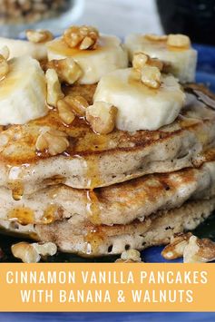 Cinnamon Vanilla Pancakes W/ Banana & Walnuts