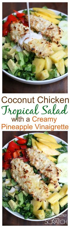 Coconut Chicken Tropical Salad with Creamy Pineapple Vinaigrette