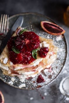 Coconut Honey Crepes with Whipped Mascarpone + Blood Orange Compote