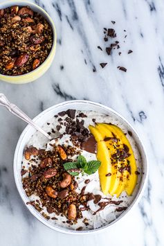 Coconut Oats Smoothie Bowl with Crunchy Black Sesame Quinoa Cereal + Mint