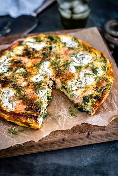 Cottage cheese, kale and smoked salmon frittata