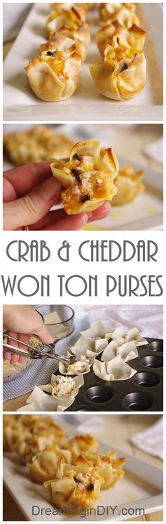 Crab and Cheddar Baked Wonton Purses