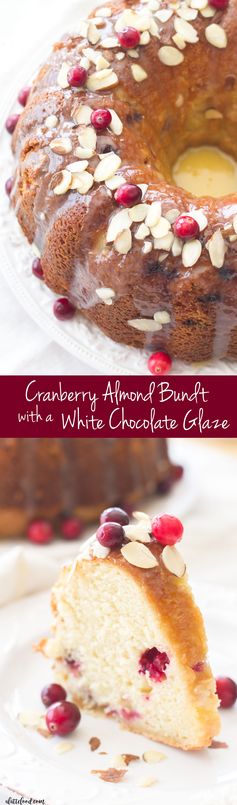 Cranberry Almond Bundt Cake with White Chocolate Glaze