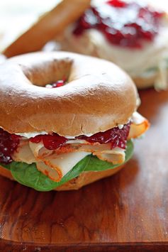 Cranberry and Turkey Pumpkin Spice Bagel Sandwich