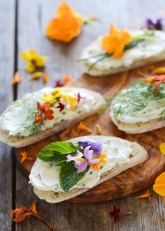 Cream Cheese and Chive Sandwiches with Edible Flowers