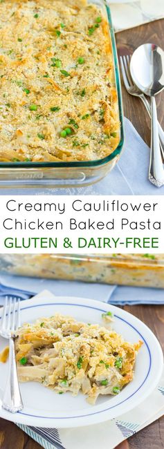 Creamy Cauliflower Chicken Baked Pasta (Gluten-Free, Dairy-Free