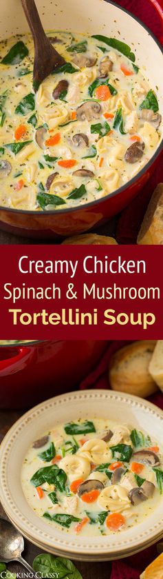 Creamy Chicken, Spinach and Mushroom Tortellini Soup