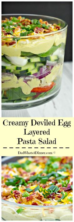 Creamy Deviled Egg Layered Pasta Salad