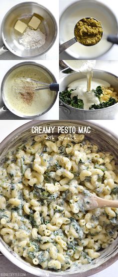 Creamy Pesto Mac with Spinach