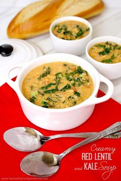 Creamy Red Lentil and Kale Soup (Vegan, Gluten-Free, Dairy-Free