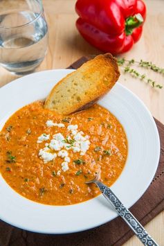 Creamy Roasted Red Pepper and Cauliflower Soup with Goat Cheese