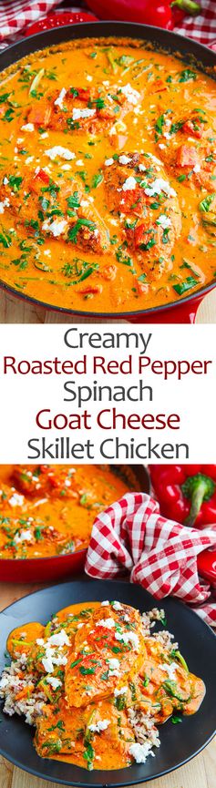 Creamy Roasted Red Pepper and Spinach Goat Cheese Skillet Chicken