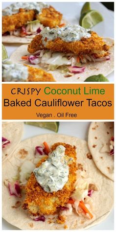 Crispy Coconut Lime Baked Cauliflower Tacos