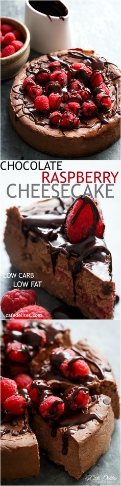 Crustless Chocolate Raspberry Cheesecake (Low Carb + Low Fat