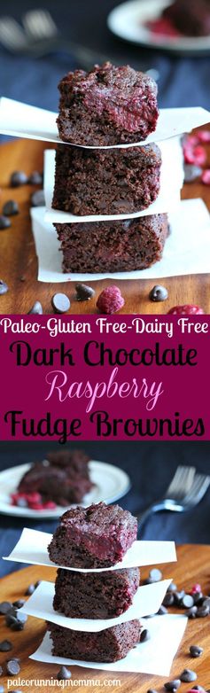 Dark Chocolate Raspberry Fudge Brownies (Paleo