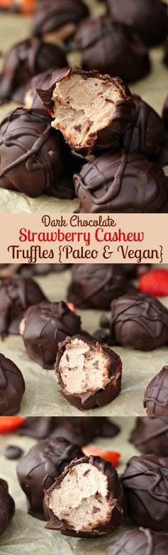 Dark Chocolate Strawberry Cashew Truffles (Paleo & Vegan